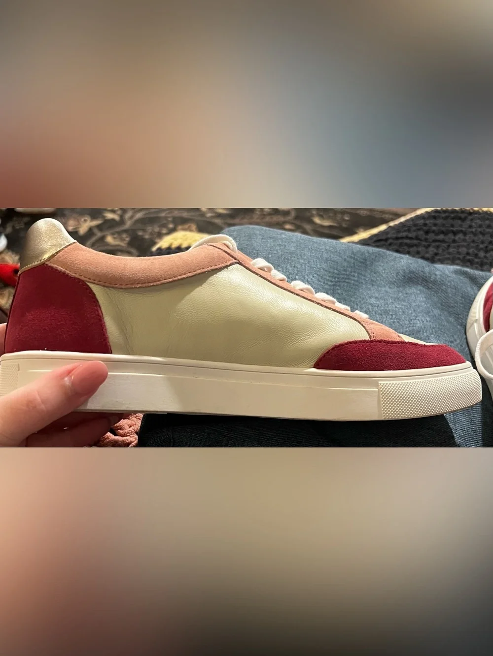 Birdies Cardinal Sneakers Pink and Gold Suede Accents Lace Up Women’s Sz 9